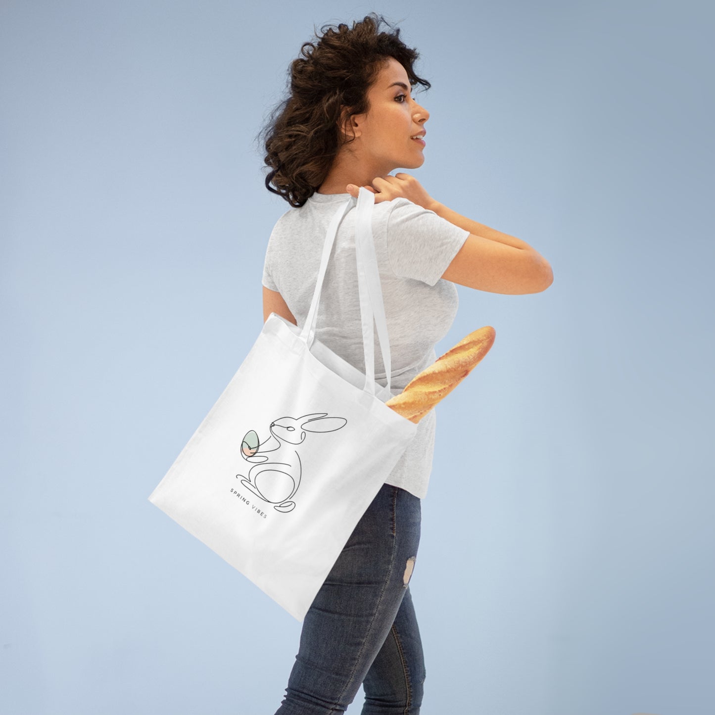 Bolsa Tote Conejo Vibras de Primavera - Bolsa de Compras Ecológica para Pascua y Uso Diario Bolsa de Tela de Pascua con Conejo - Dulce y Estilosa para la Primavera