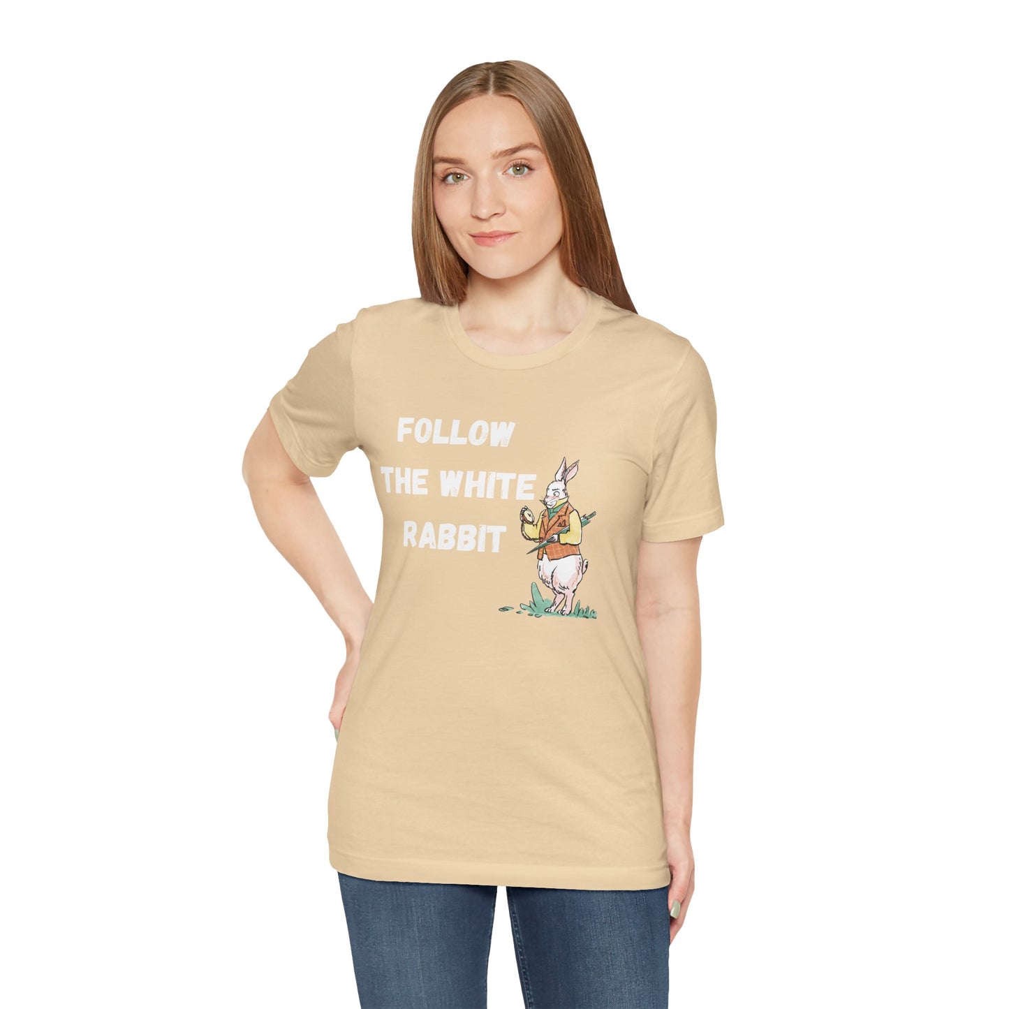 Follow the White Rabbit Tee - Unisex Jersey Short Sleeve Shirt for Adventure Lovers