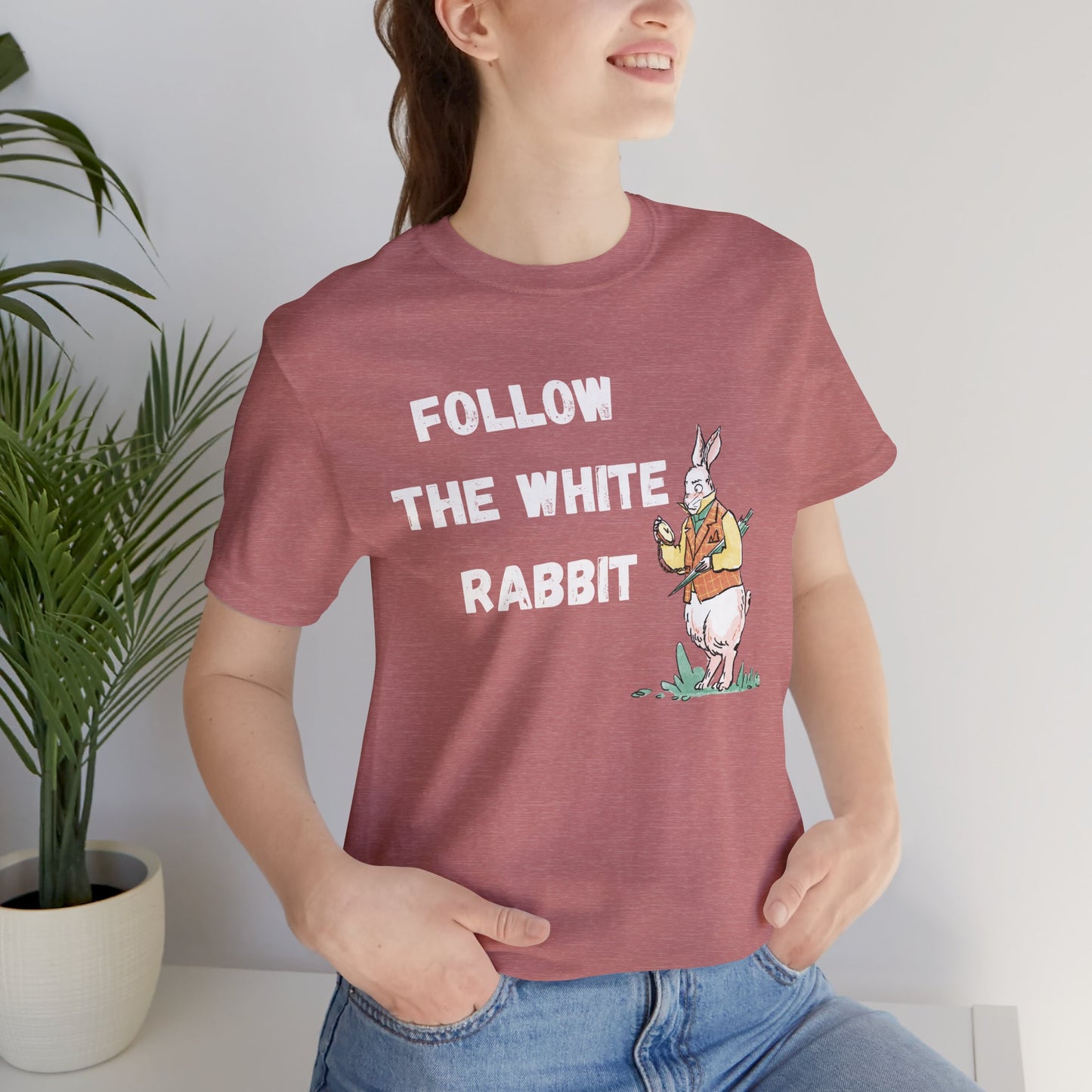 Follow the White Rabbit Tee - Unisex Jersey Short Sleeve Shirt for Adventure Lovers