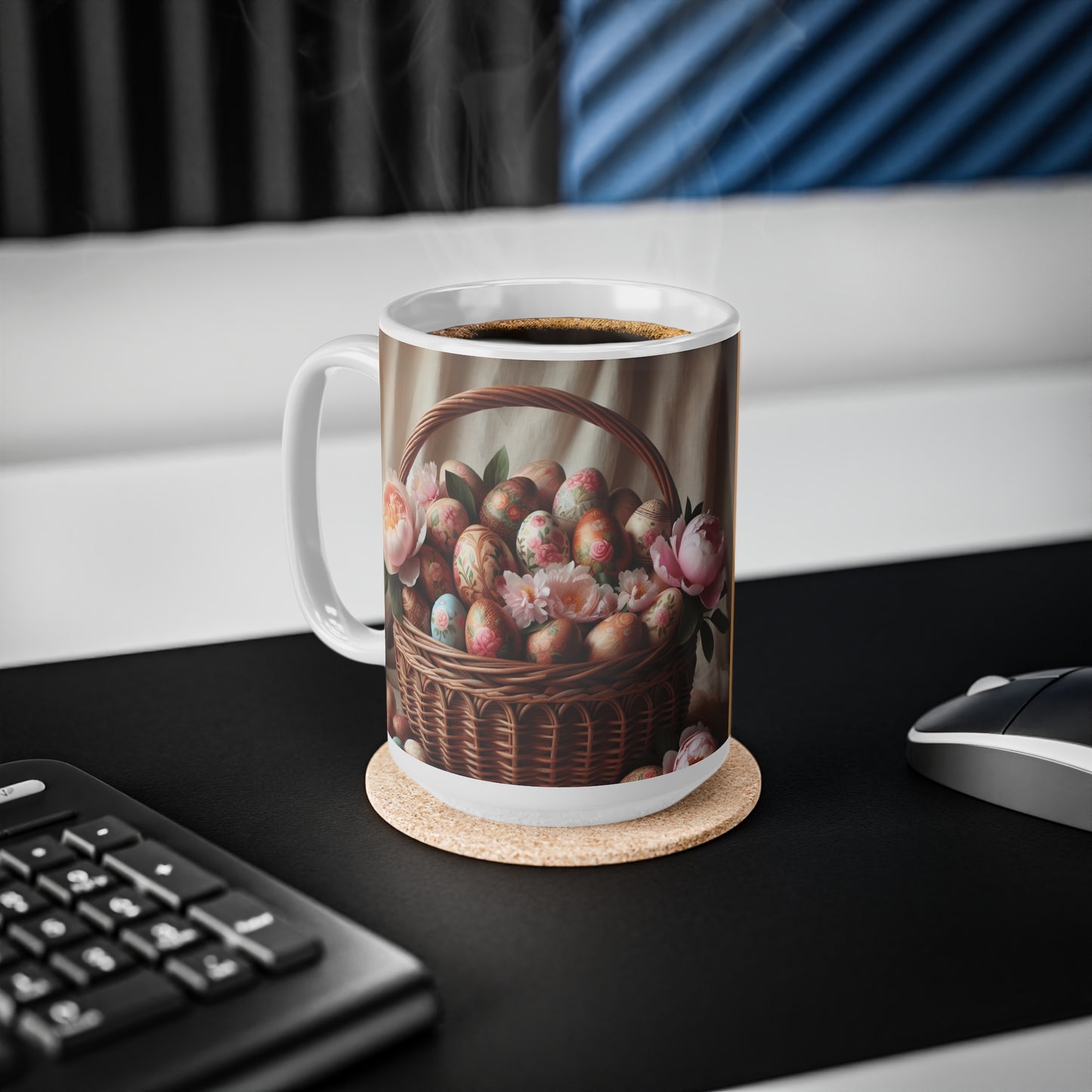 Easter Floral egg design  Ceramic Coffee Cups - 11oz & 15oz - Perfect for Spring Celebrations