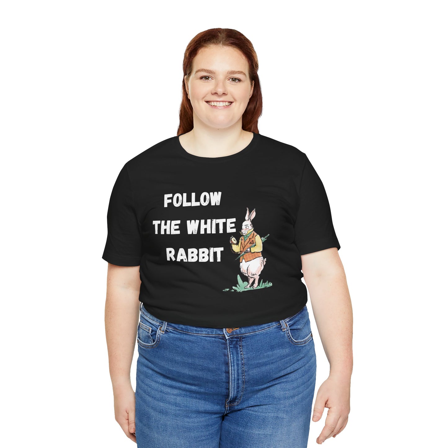 Follow the White Rabbit Tee - Unisex Jersey Short Sleeve Shirt for Adventure Lovers