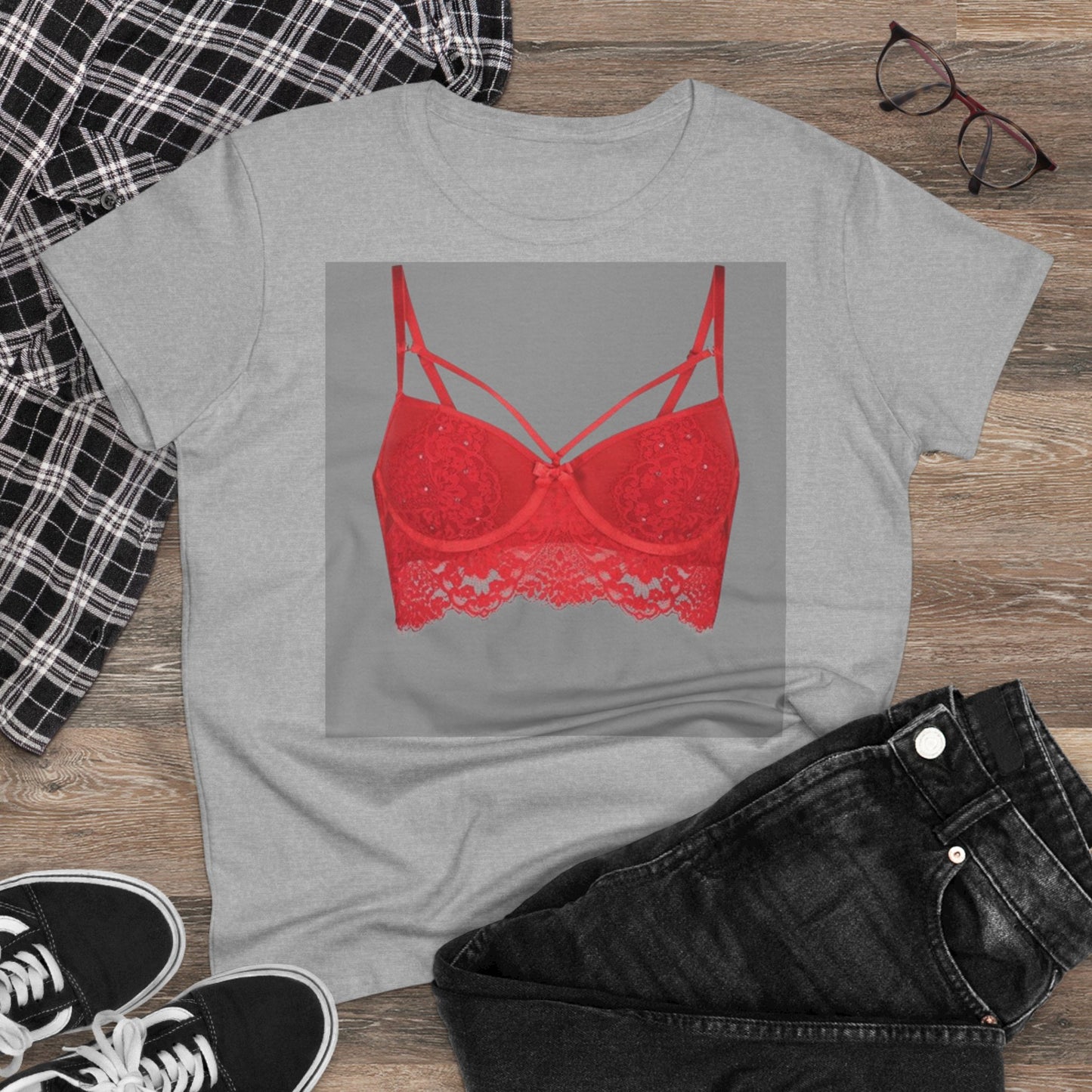 Damen-BH-T-Shirt aus mittelschwerer Baumwolle