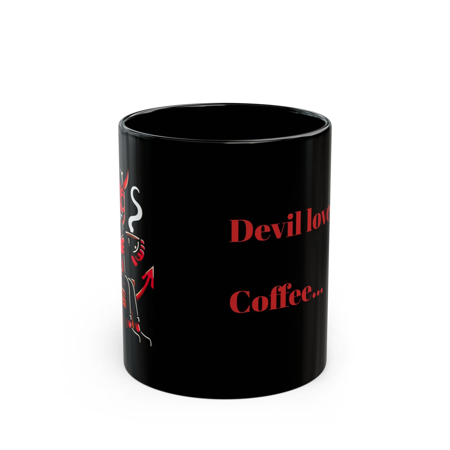 Tasse noire Devil Loves Coffee - Tasses à café amusantes de 11oz et 15oz pour les amateurs de café