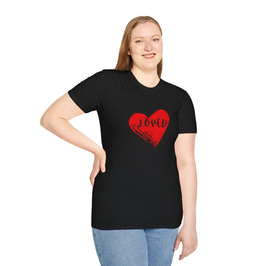 Schwarzes Unisex Rundhals Softstyle T-Shirt für Paare Mann und Frau
