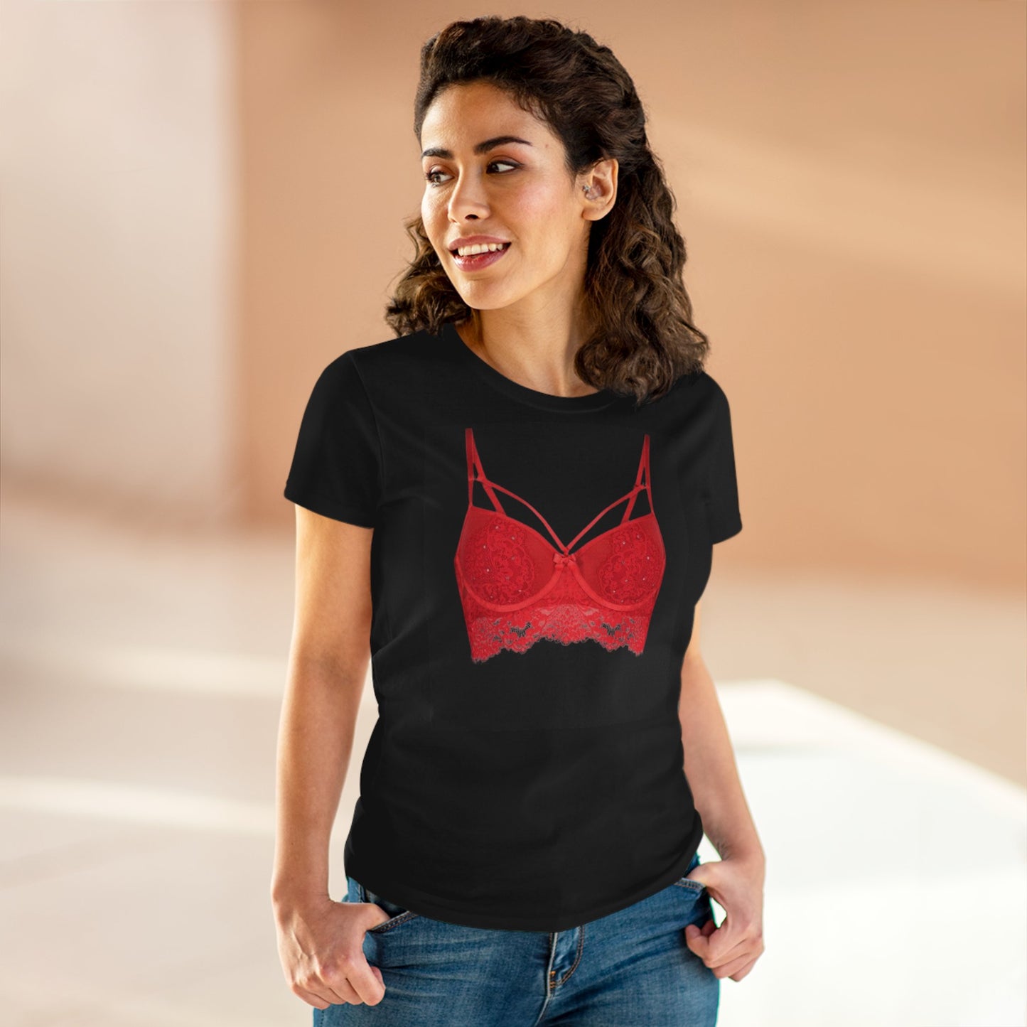 Damen-BH-T-Shirt aus mittelschwerer Baumwolle