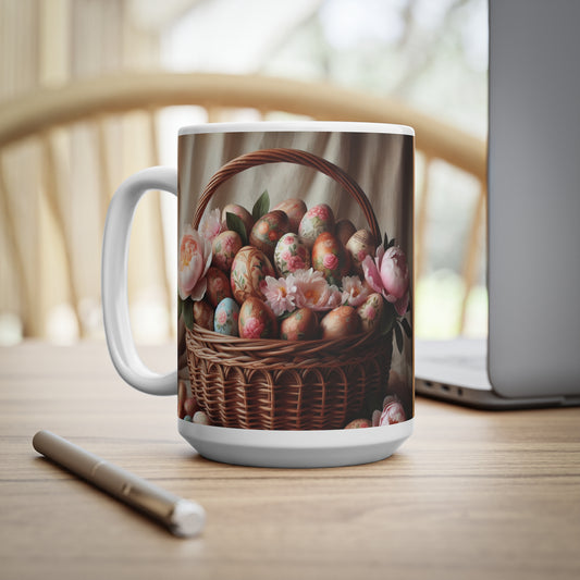 Diseño de huevo floral de Pascua Tazas de café de cerámica - 11oz y 15oz - Perfectas para celebraciones de primavera