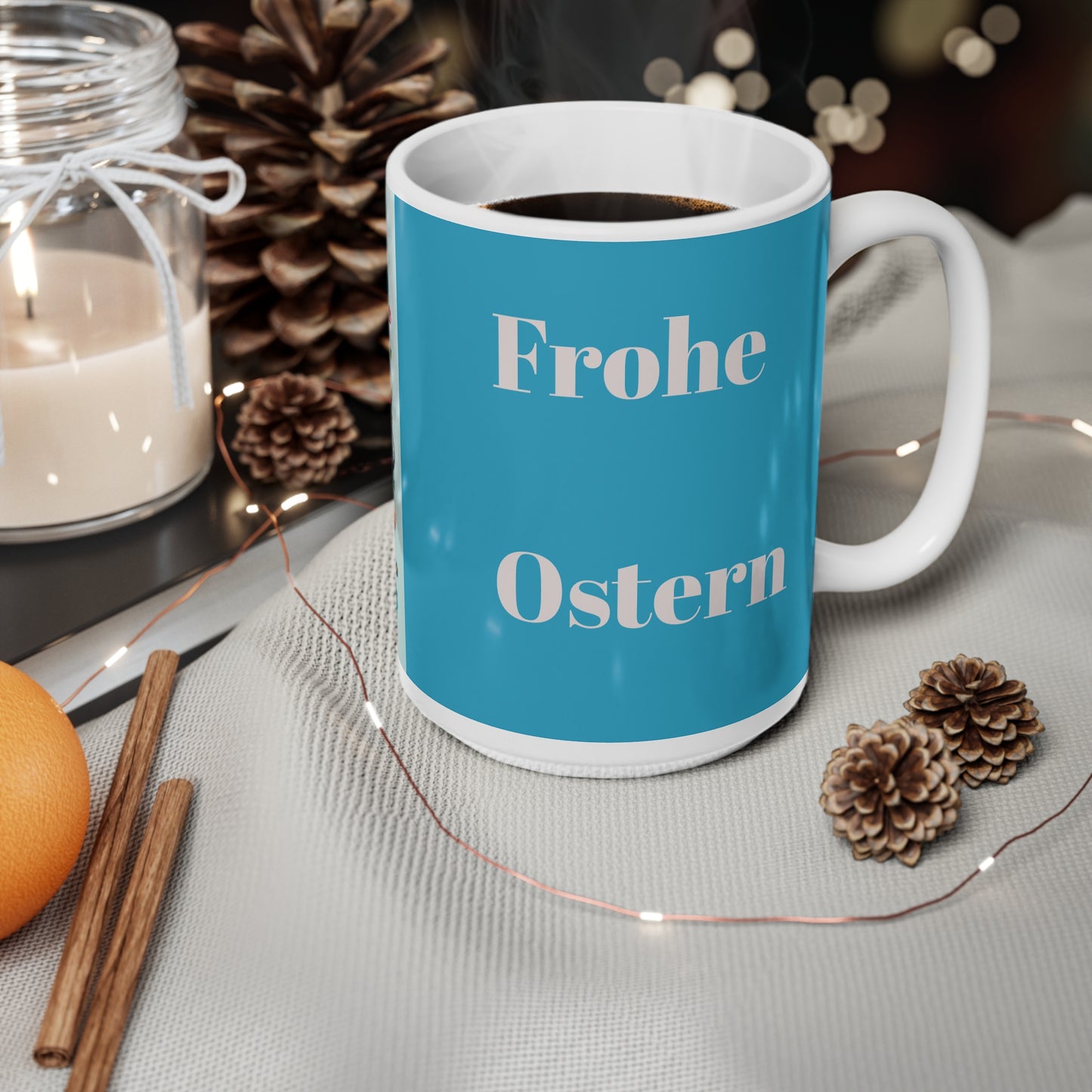 Keramik-Kaffeetassen mit Ostermotiv – 11 oz und 15 oz, buntes Eier-Design