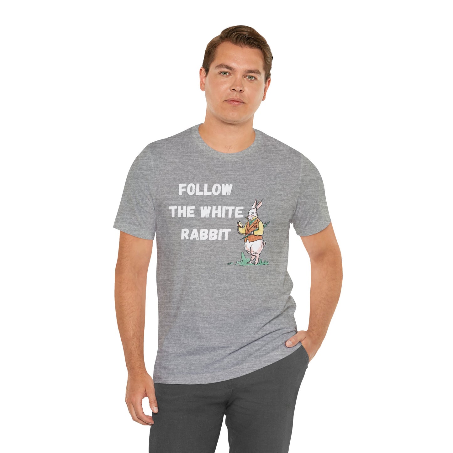 Follow the White Rabbit Tee - Unisex Jersey Short Sleeve Shirt for Adventure Lovers