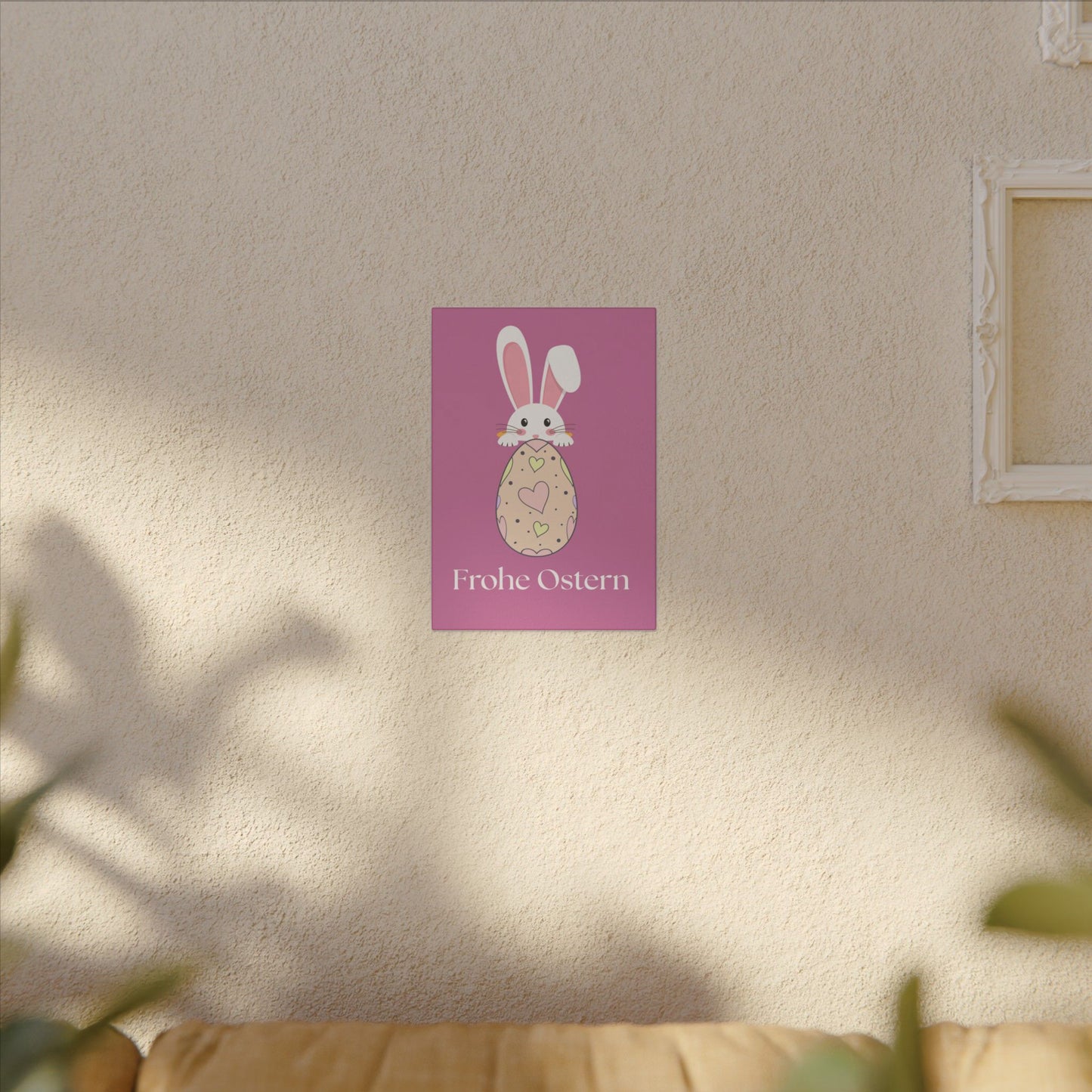 Giclée-Druck „Osterhase“ auf Leinwand – Dekor „Frohe Ostern“. 