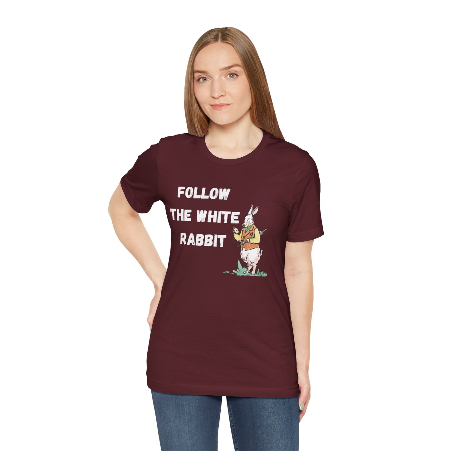 Follow the White Rabbit Tee - Unisex Jersey Short Sleeve Shirt for Adventure Lovers