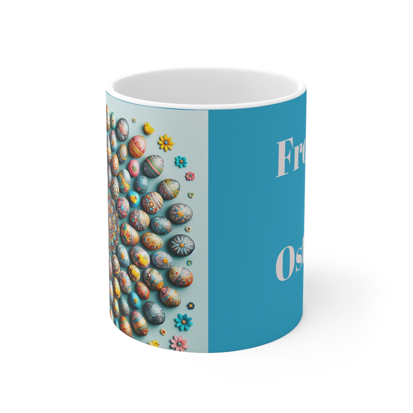 Keramik-Kaffeetassen mit Ostermotiv – 11 oz und 15 oz, buntes Eier-Design