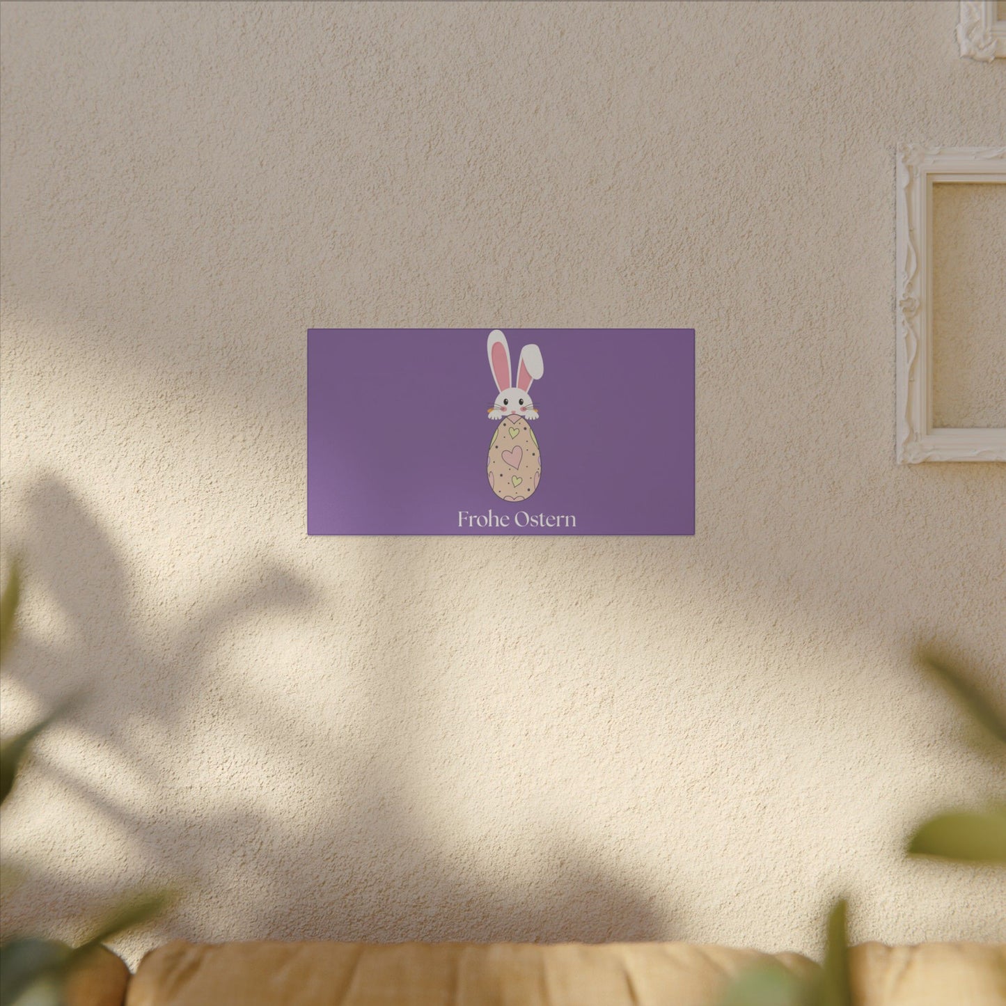 Giclée-Druck „Osterhase“ auf Leinwand – Dekor „Frohe Ostern“. 