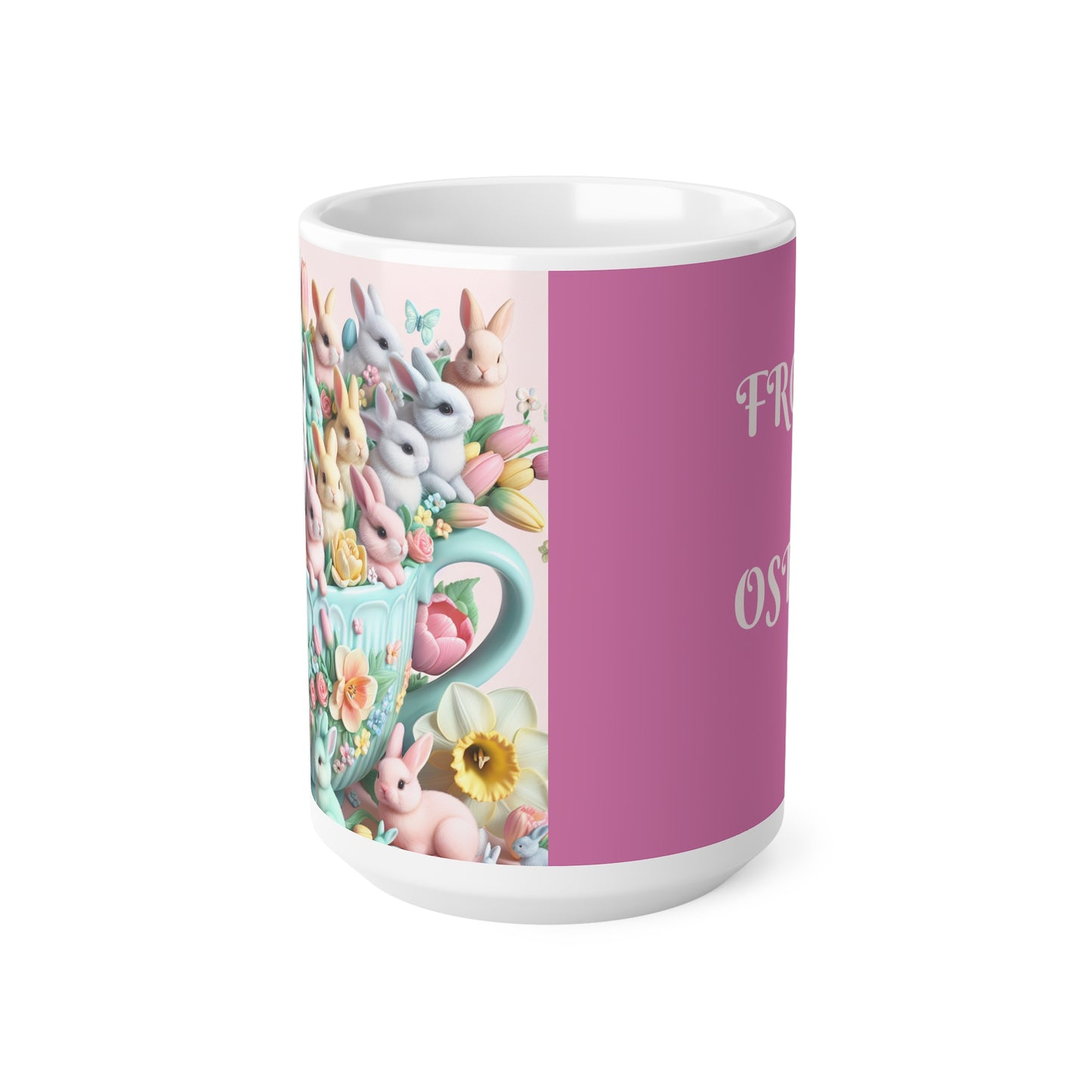 “Hoppelige Ostern Tasse – Süßer Hase & Blumen Design | Personalisierte Osterkaffee Tee Tasse für Frühlingsgeschenke