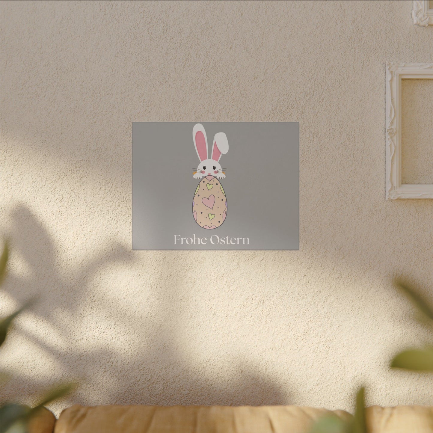 Giclée-Druck „Osterhase“ auf Leinwand – Dekor „Frohe Ostern“. 