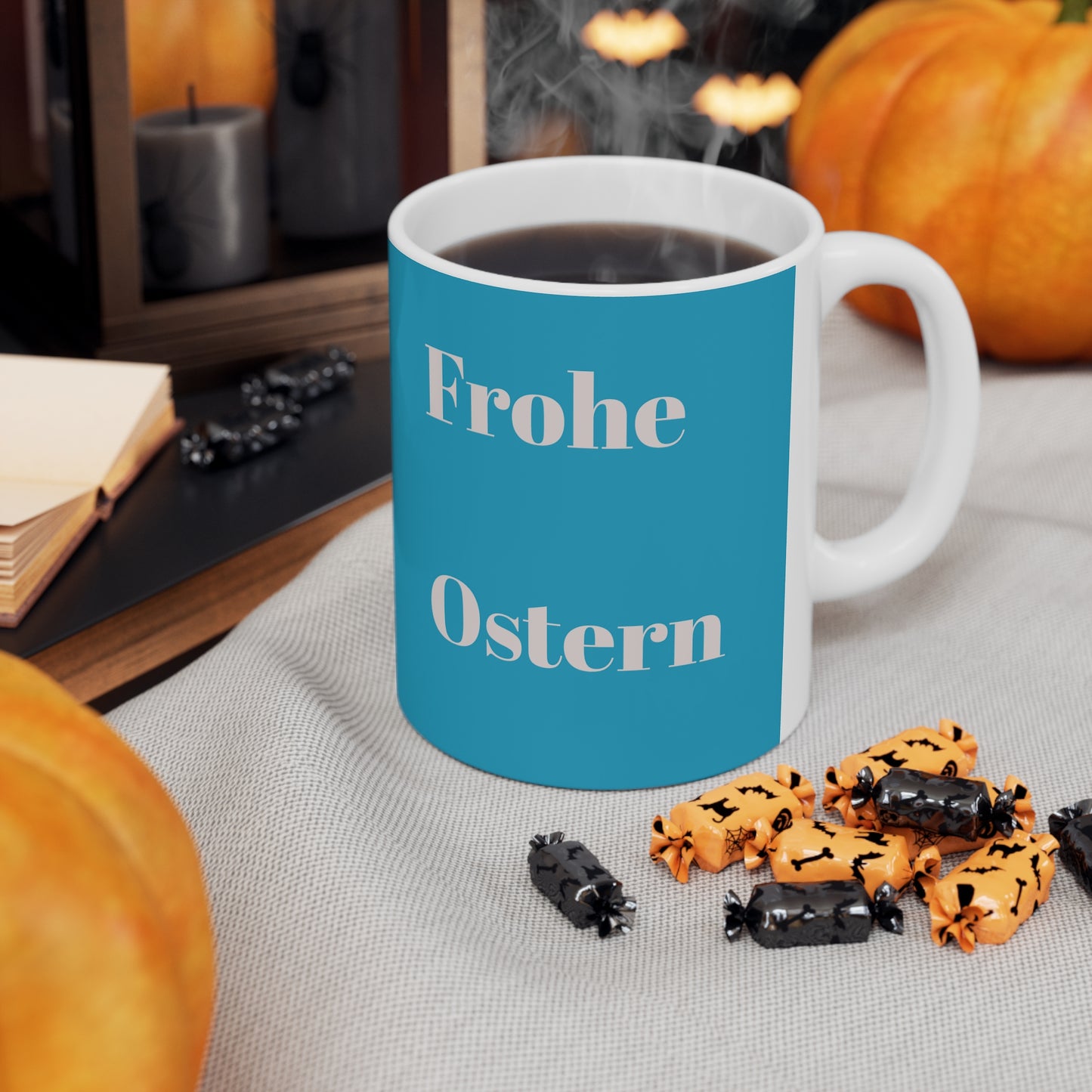 Keramik-Kaffeetassen mit Ostermotiv – 11 oz und 15 oz, buntes Eier-Design