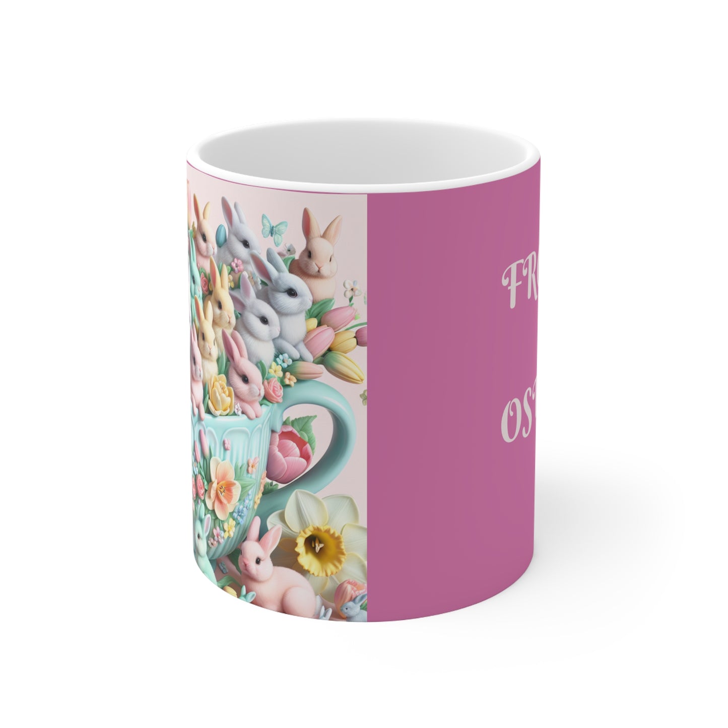 “Hoppelige Ostern Tasse – Süßer Hase & Blumen Design | Personalisierte Osterkaffee Tee Tasse für Frühlingsgeschenke