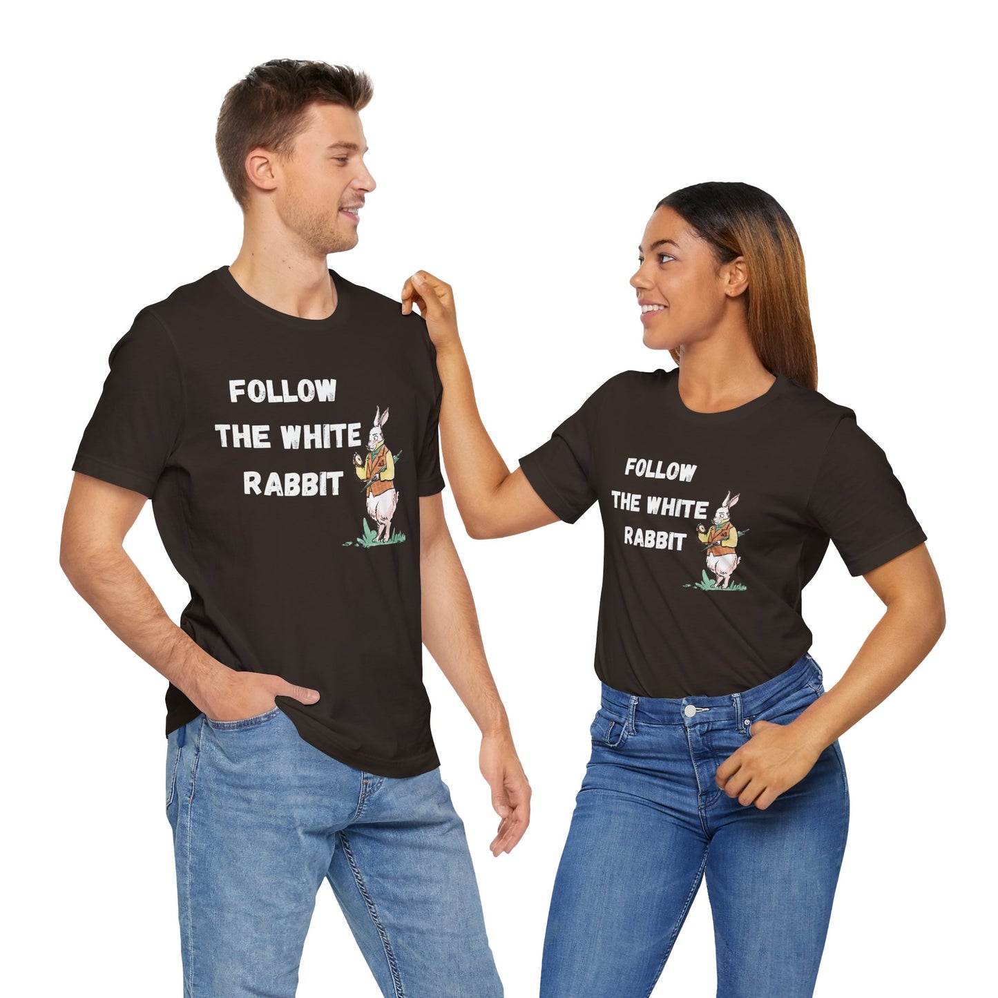 Follow the White Rabbit Tee - Unisex Jersey Short Sleeve Shirt for Adventure Lovers