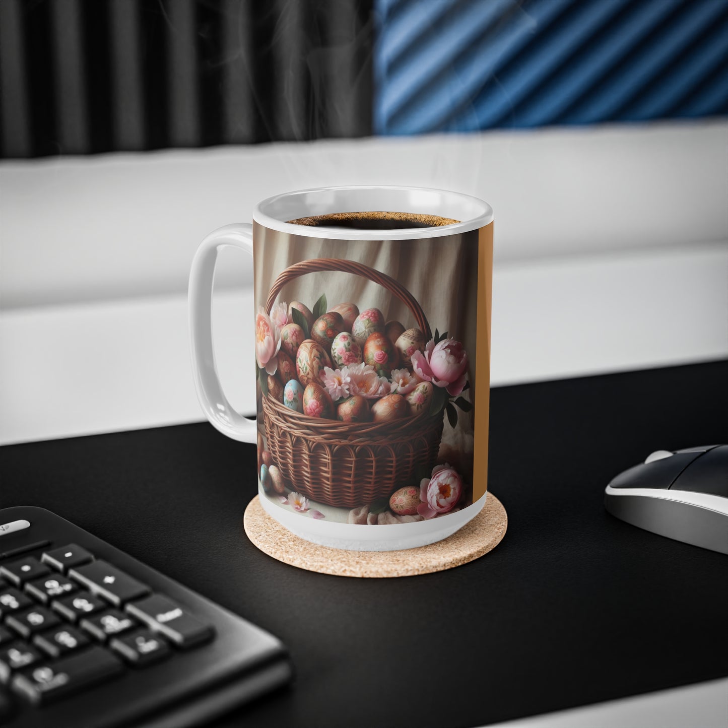 Ostereikorb mit Blumenmuster, Keramik-Kaffeetasse – 11 oz und 15 oz