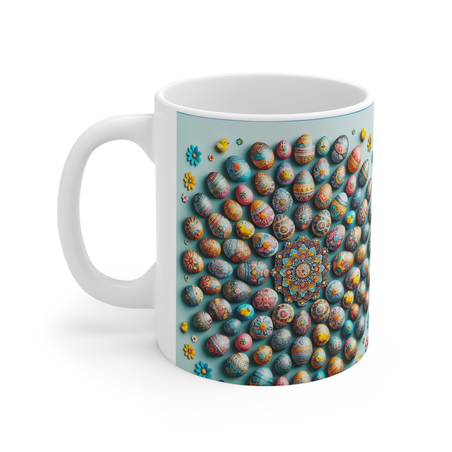 Keramik-Kaffeetassen mit Ostermotiv – 11 oz und 15 oz, buntes Eier-Design