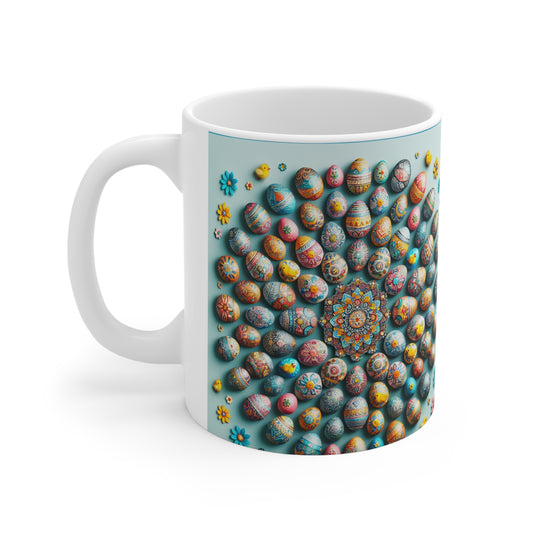 Tazas de café de cerámica con motivo de Pascua – 11 oz y 15 oz, diseño de huevos coloridos