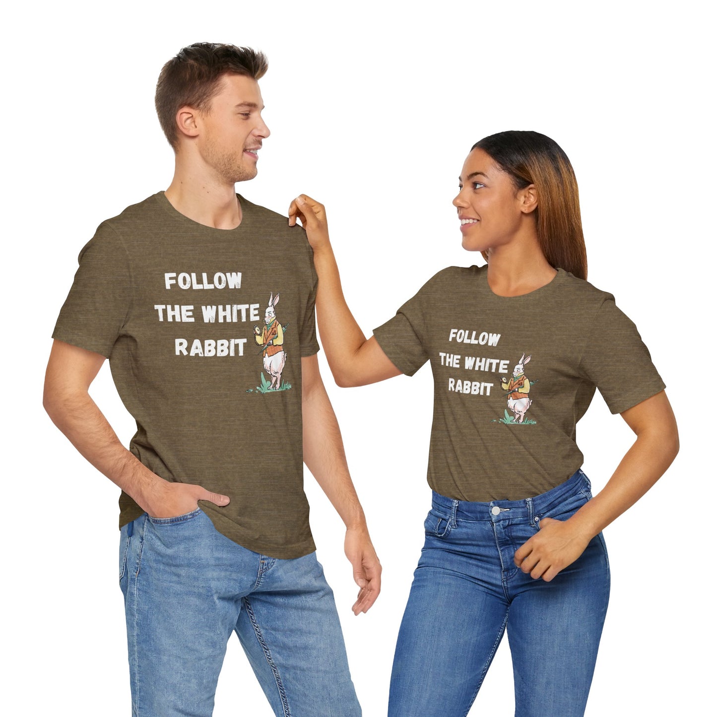 Follow the White Rabbit Tee - Unisex Jersey Short Sleeve Shirt for Adventure Lovers