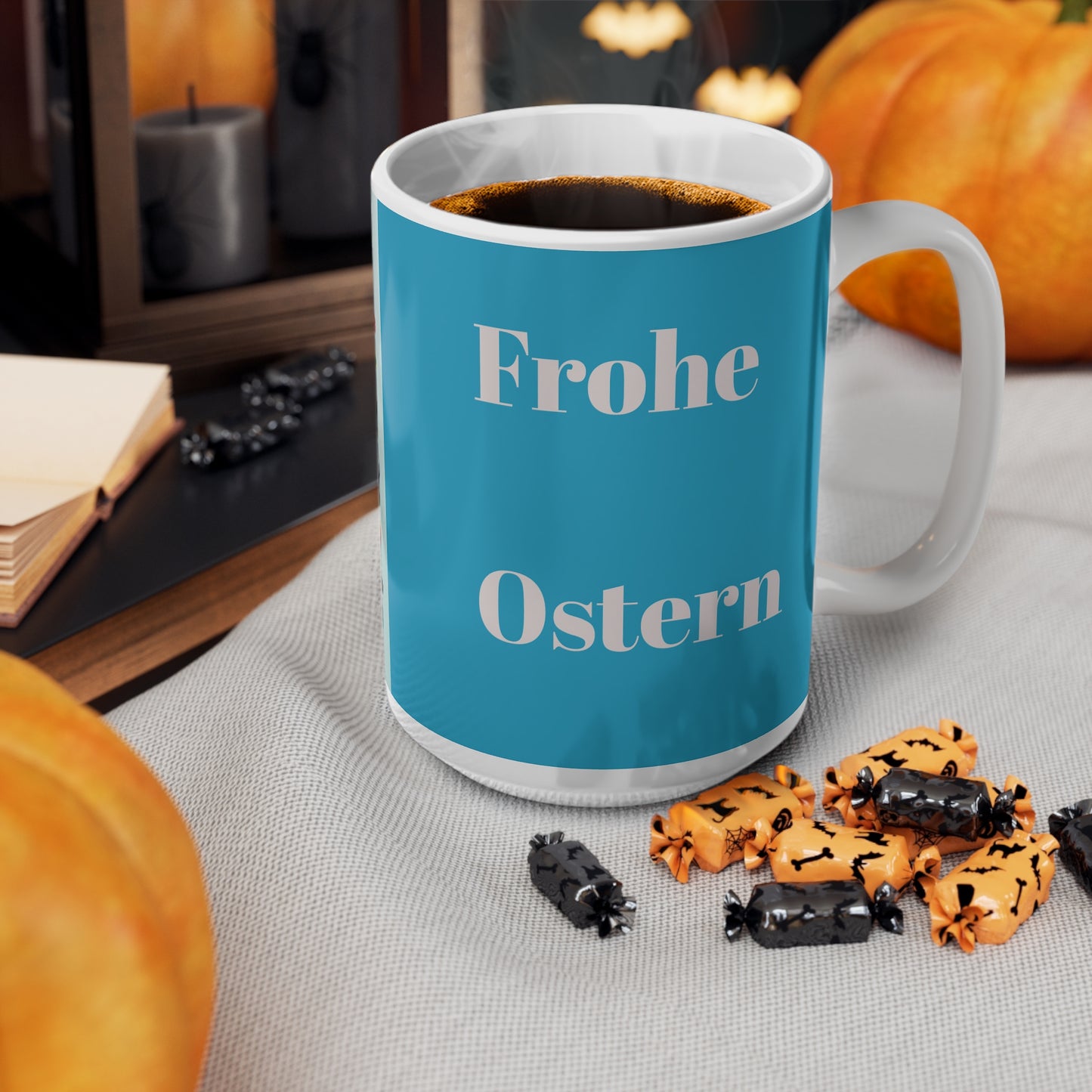 Keramik-Kaffeetassen mit Ostermotiv – 11 oz und 15 oz, buntes Eier-Design