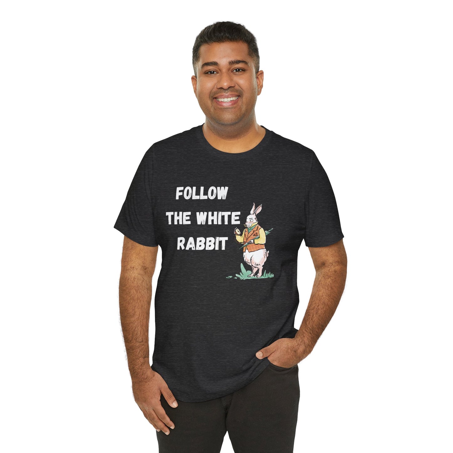 Follow the White Rabbit Tee - Unisex Jersey Short Sleeve Shirt for Adventure Lovers