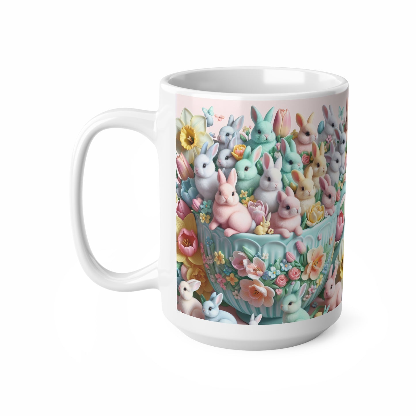 “Hoppelige Ostern Tasse – Süßer Hase & Blumen Design | Personalisierte Osterkaffee Tee Tasse für Frühlingsgeschenke