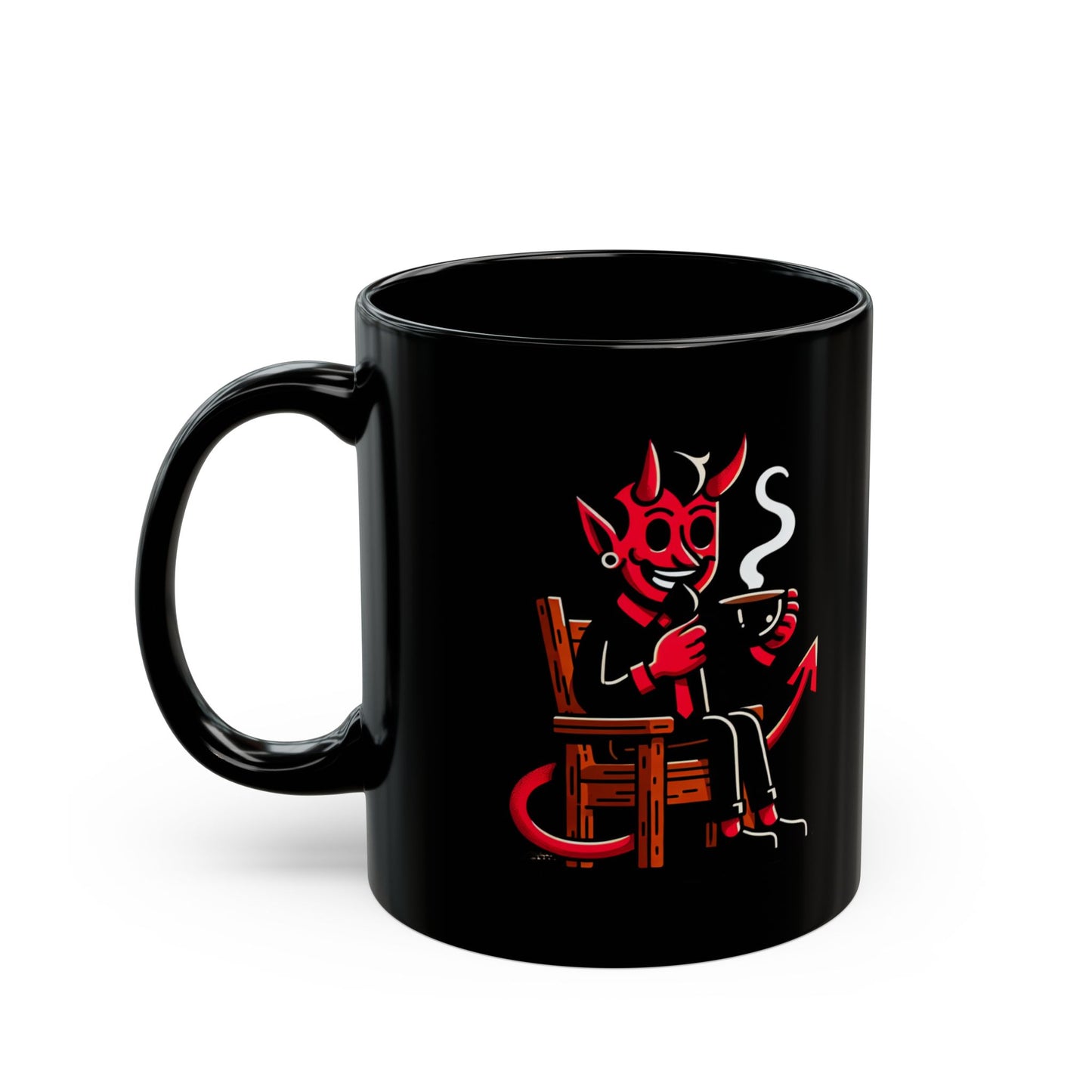 Tasse noire Devil Loves Coffee - Tasses à café amusantes de 11oz et 15oz pour les amateurs de café