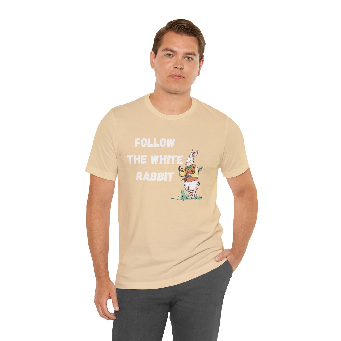 Follow the White Rabbit Tee - Unisex Jersey Short Sleeve Shirt for Adventure Lovers
