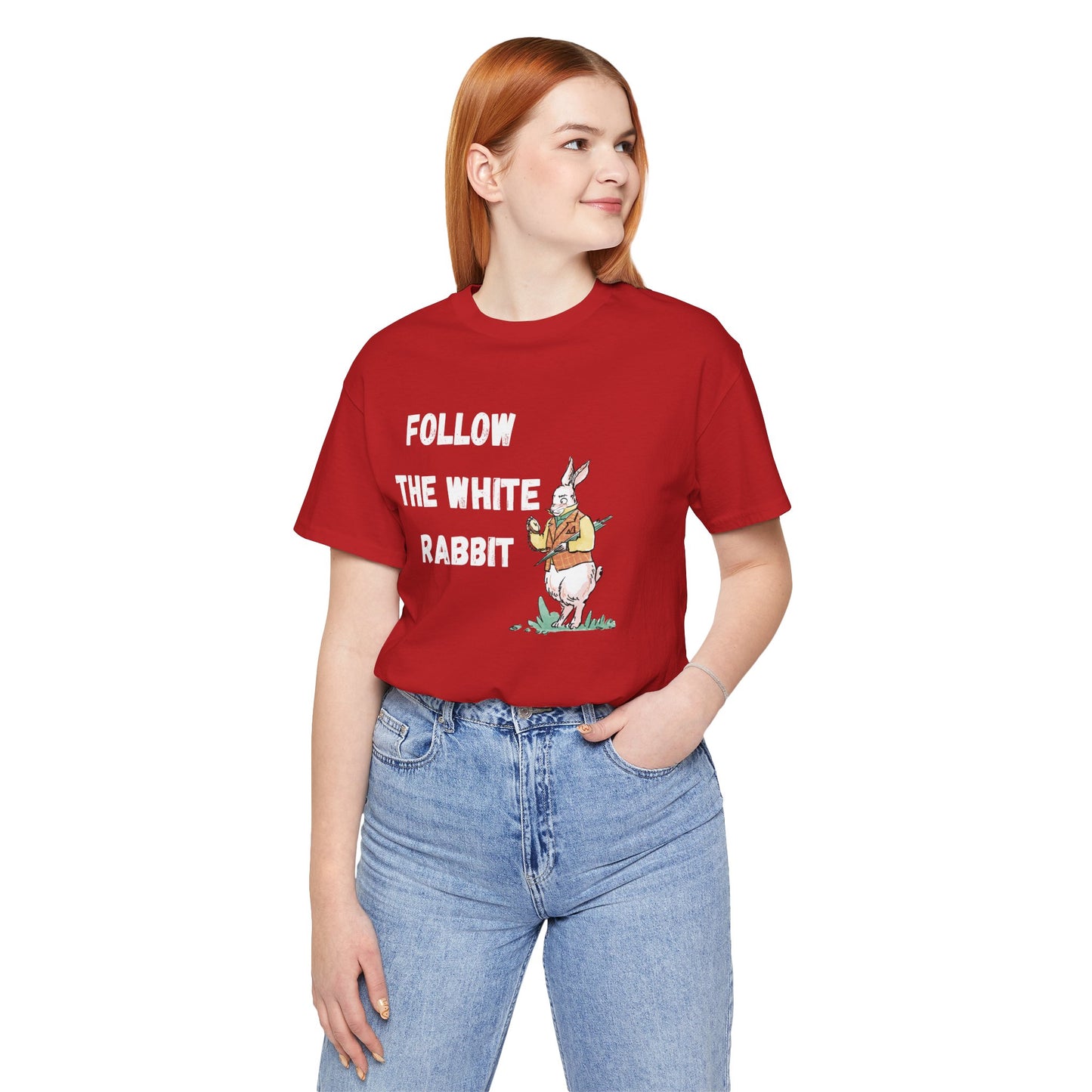 Follow the White Rabbit Tee - Unisex Jersey Short Sleeve Shirt for Adventure Lovers