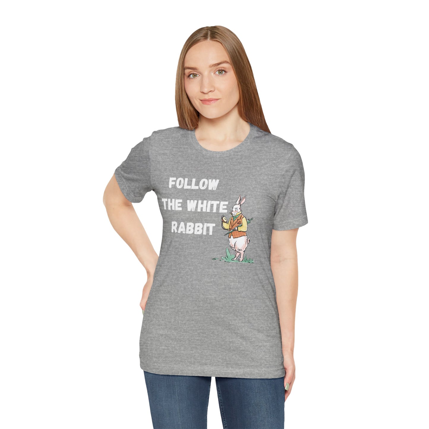 Follow the White Rabbit Tee - Unisex Jersey Short Sleeve Shirt for Adventure Lovers