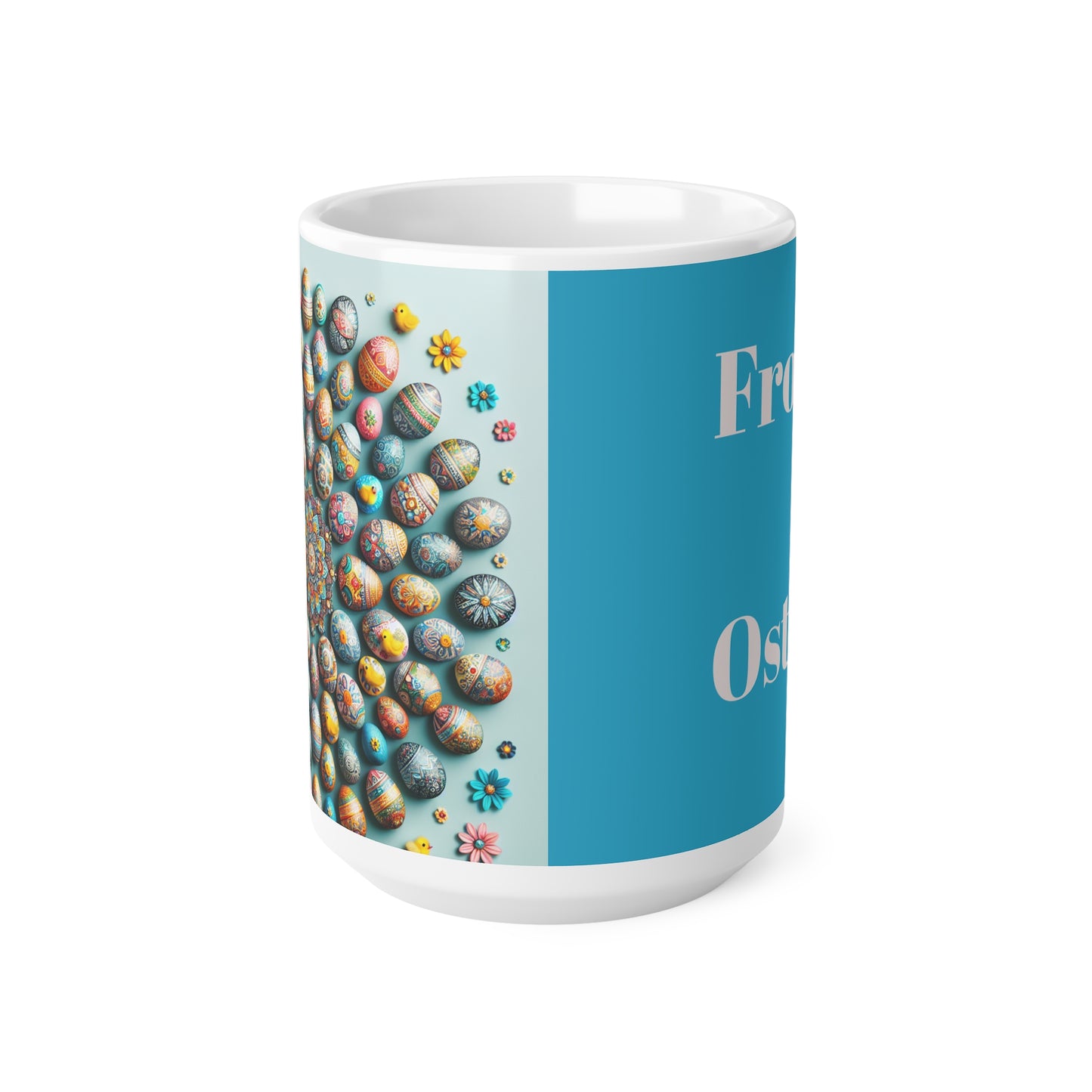 Keramik-Kaffeetassen mit Ostermotiv – 11 oz und 15 oz, buntes Eier-Design
