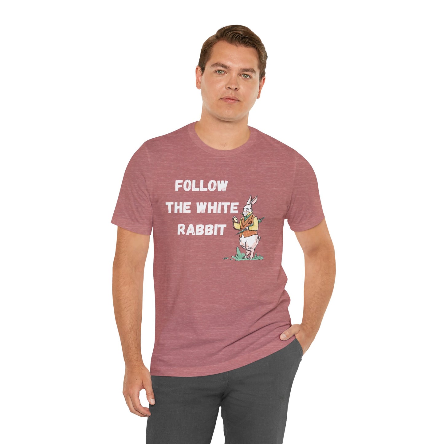 Follow the White Rabbit Tee - Unisex Jersey Short Sleeve Shirt for Adventure Lovers