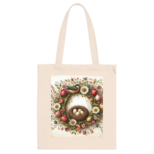 Bolsa de mano floral de primavera con diseño de nido de pájaro