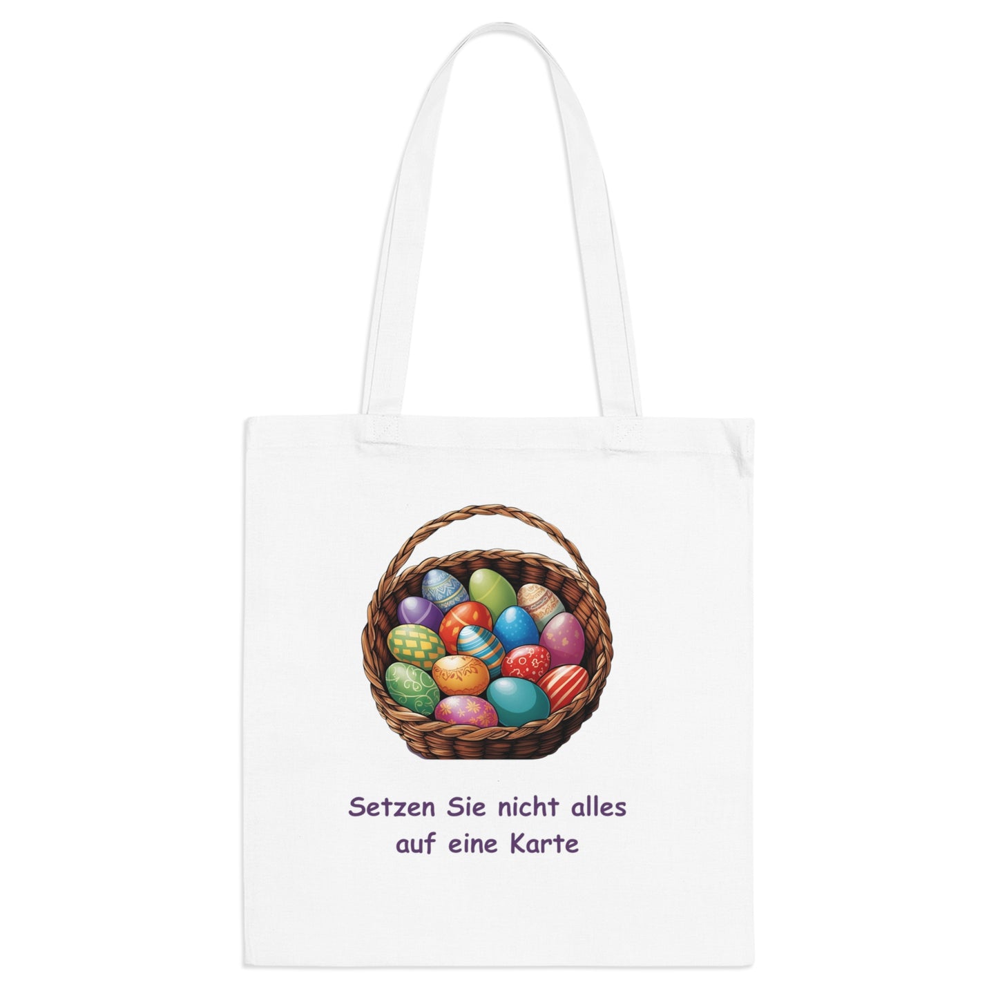 Einkaufstasche mit Ostermotiv – buntes Eier-Design mit inspirierendem Zitat