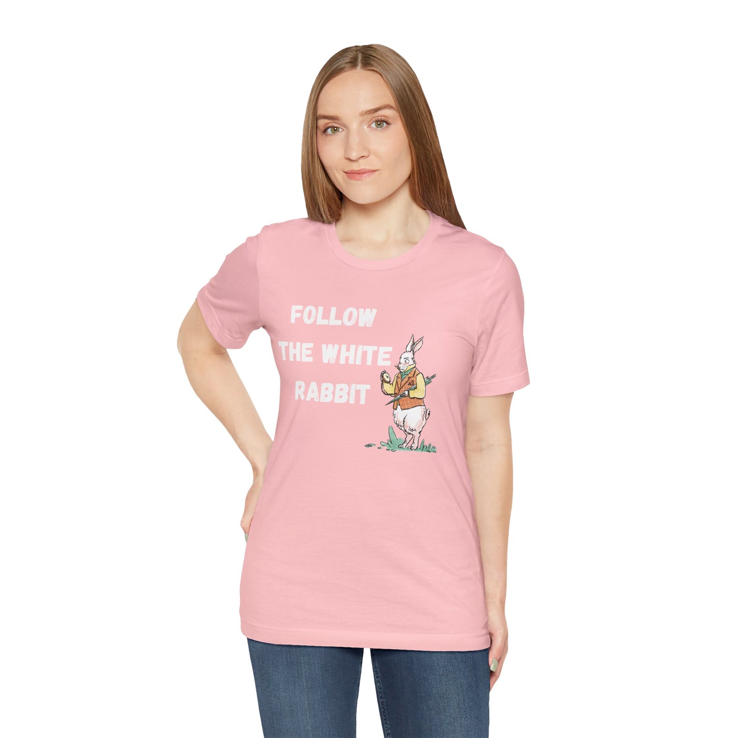 Follow the White Rabbit Tee - Unisex Jersey Short Sleeve Shirt for Adventure Lovers