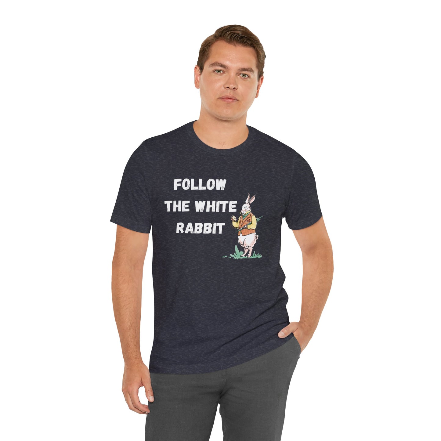 Follow the White Rabbit Tee - Unisex Jersey Short Sleeve Shirt for Adventure Lovers