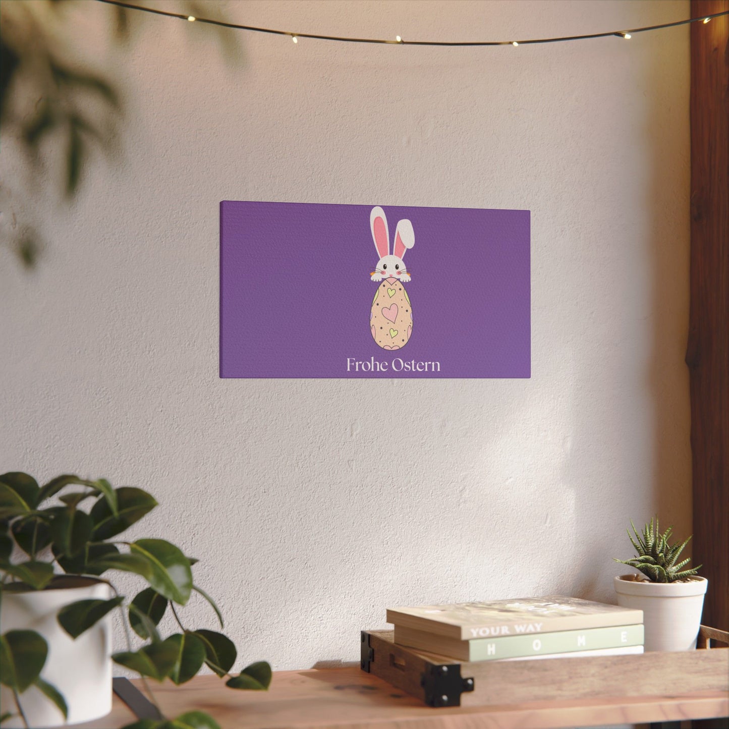 Giclée-Druck „Osterhase“ auf Leinwand – Dekor „Frohe Ostern“. 