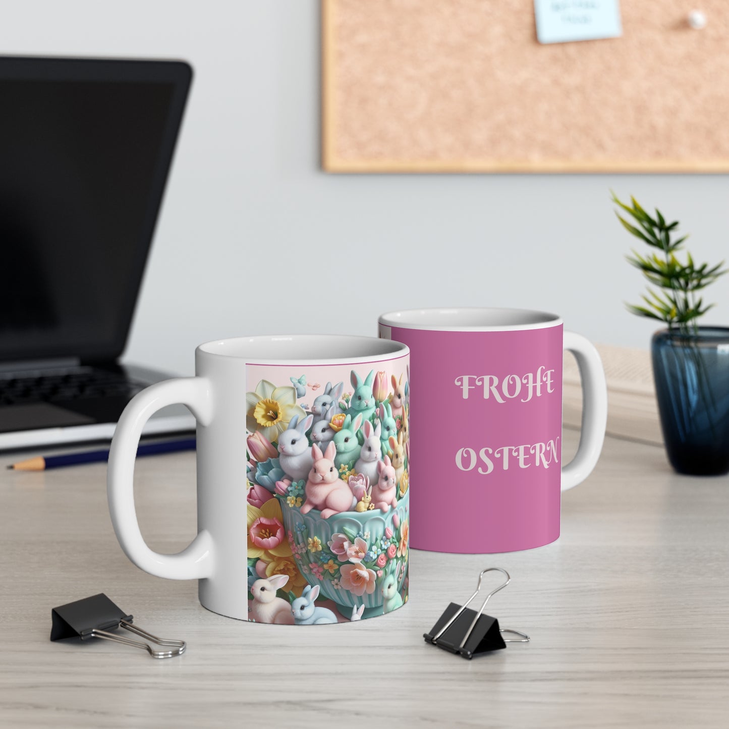 “Hoppelige Ostern Tasse – Süßer Hase & Blumen Design | Personalisierte Osterkaffee Tee Tasse für Frühlingsgeschenke