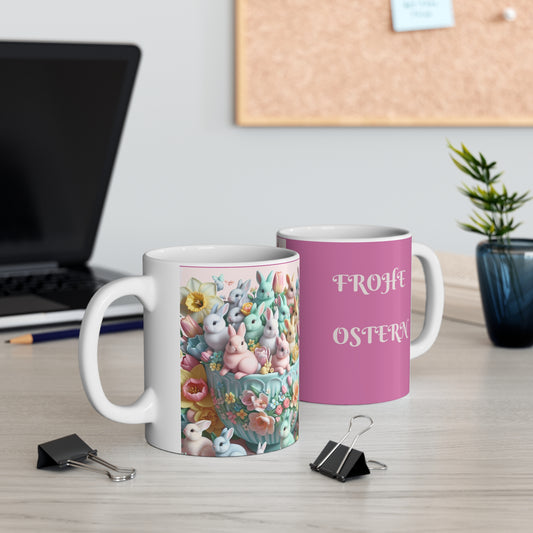 “Hoppelige Ostern Tasse – Süßer Hase & Blumen Design | Personalisierte Osterkaffee Tee Tasse für Frühlingsgeschenke