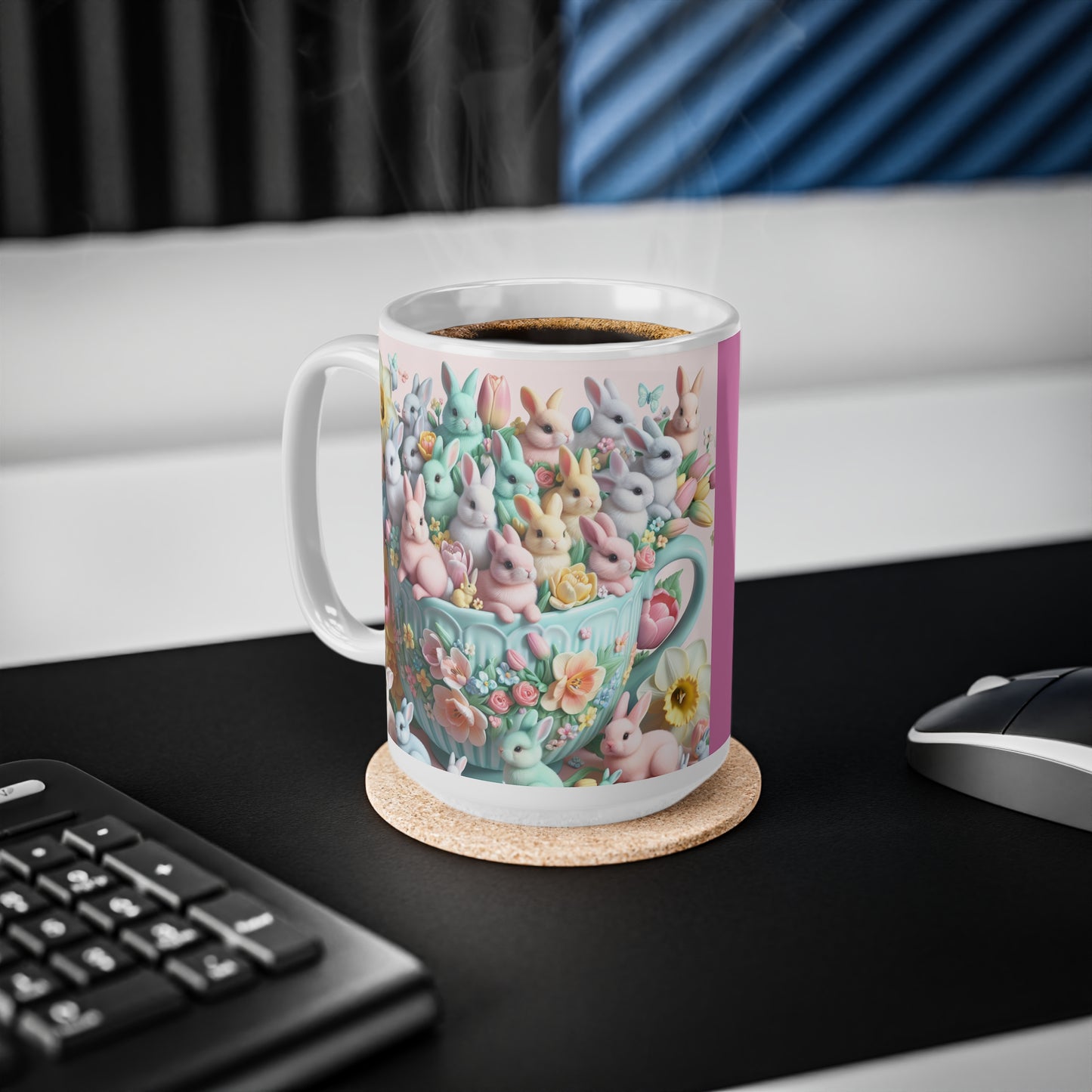 “Hoppelige Ostern Tasse – Süßer Hase & Blumen Design | Personalisierte Osterkaffee Tee Tasse für Frühlingsgeschenke