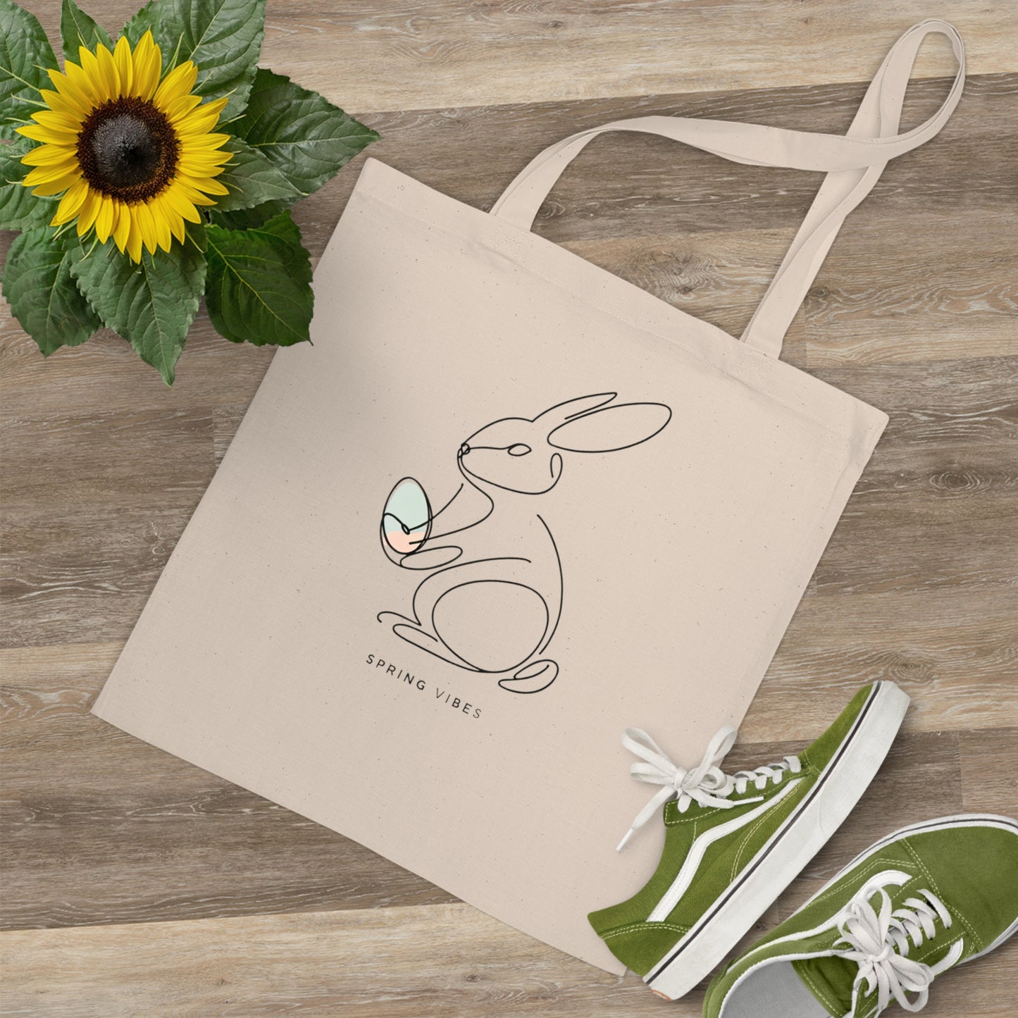 Spring Vibes Bunny Tote Bag - Eco-Friendly Shopping Bag for Easter & Everyday Use Ostern Stofftasche mit Hase – Süß & Stylisch für den Frühling