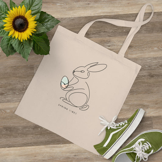 Bolsa Tote Conejo Vibras de Primavera - Bolsa de Compras Ecológica para Pascua y Uso Diario Bolsa de Tela de Pascua con Conejo - Dulce y Estilosa para la Primavera