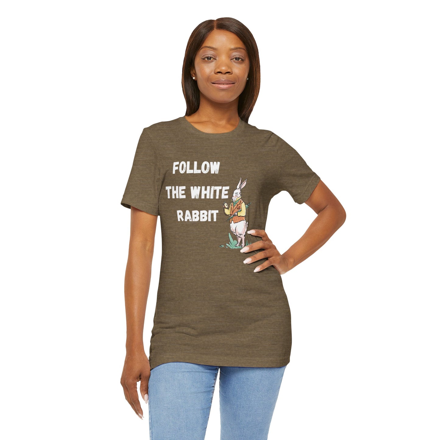 Follow the White Rabbit Tee - Unisex Jersey Short Sleeve Shirt for Adventure Lovers