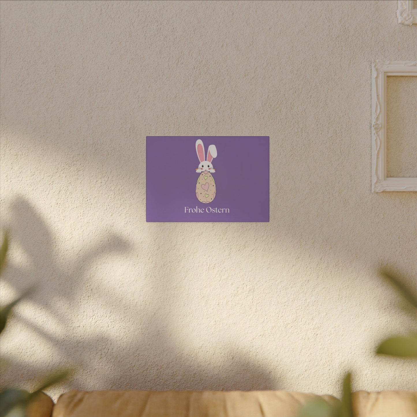 Giclée-Druck „Osterhase“ auf Leinwand – Dekor „Frohe Ostern“. 