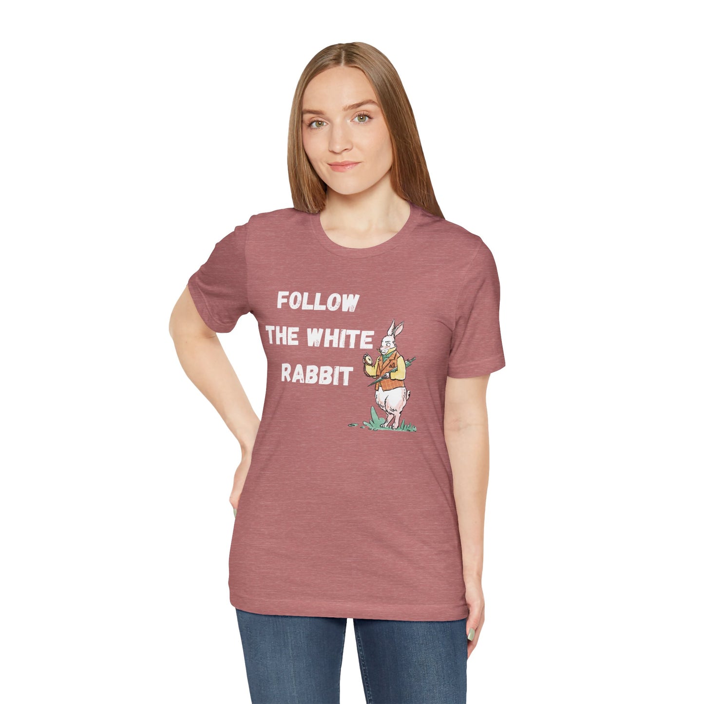 Follow the White Rabbit Tee - Unisex Jersey Short Sleeve Shirt for Adventure Lovers